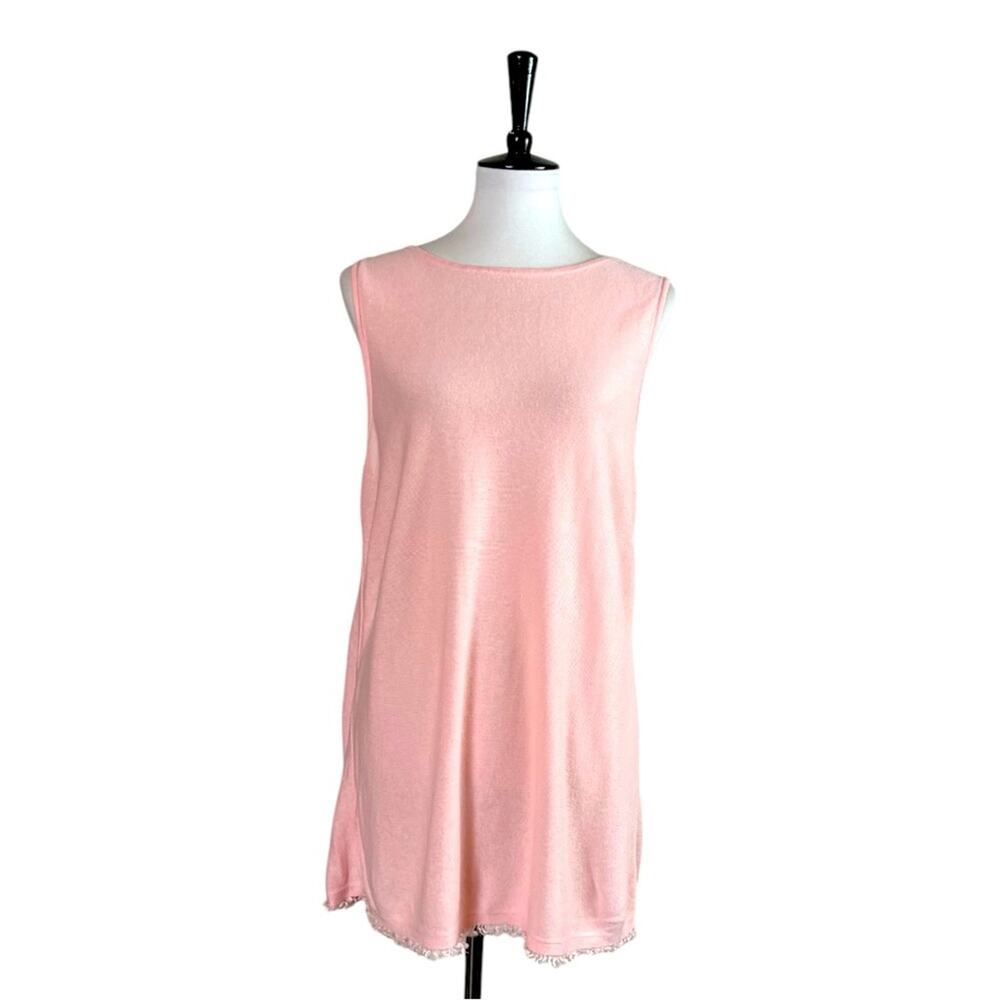 J.Jill Linen Blend Tunic Top Frayed Hem Sleeveless Pink Women’s Size Large